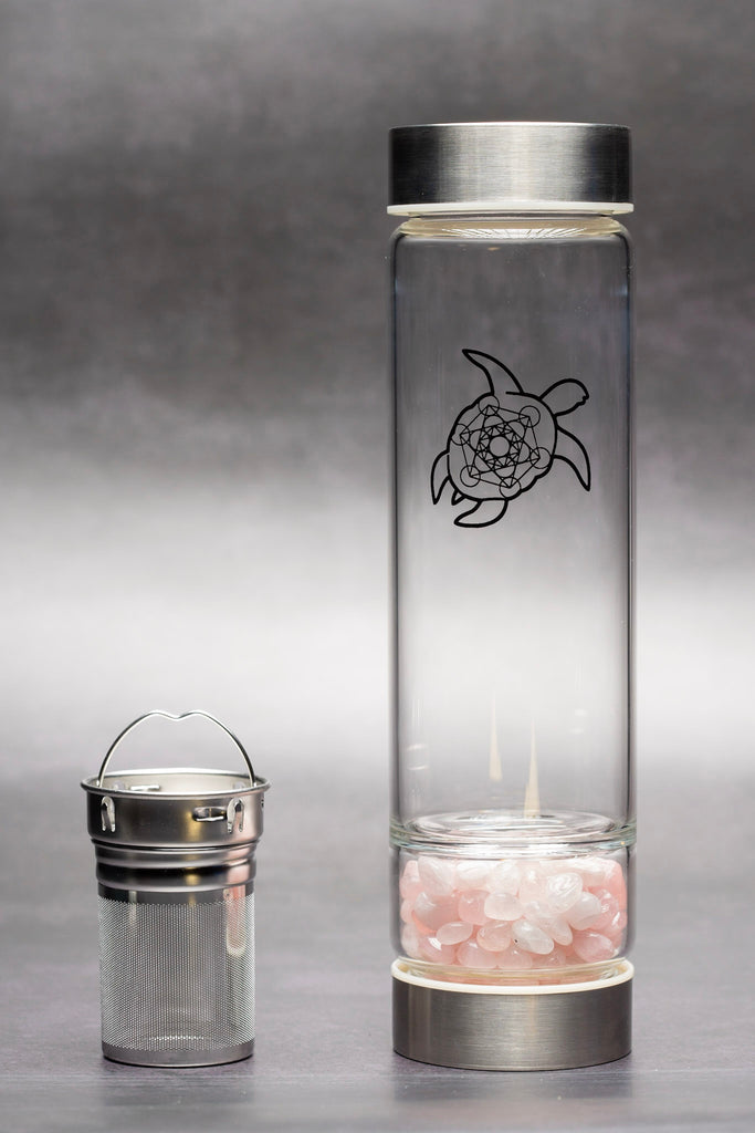 Rose Quartz Crystal Water Bottle, Gemstone Point